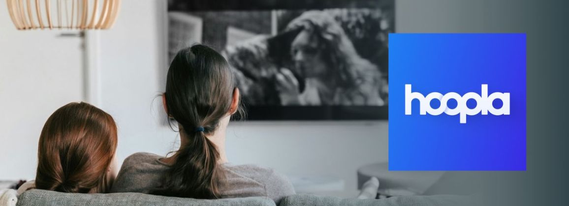 Hoopla Logo, people on couch